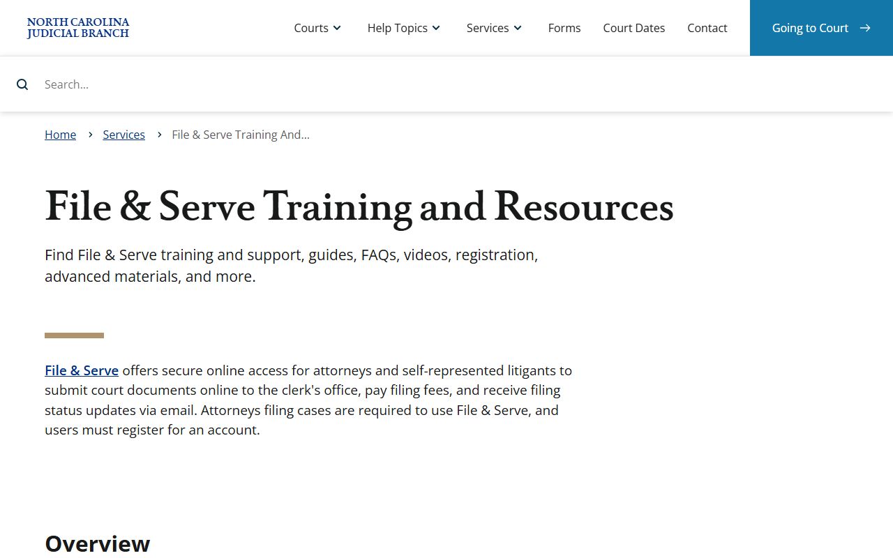 Granville County Clerk of Superior Court File and Serve training page