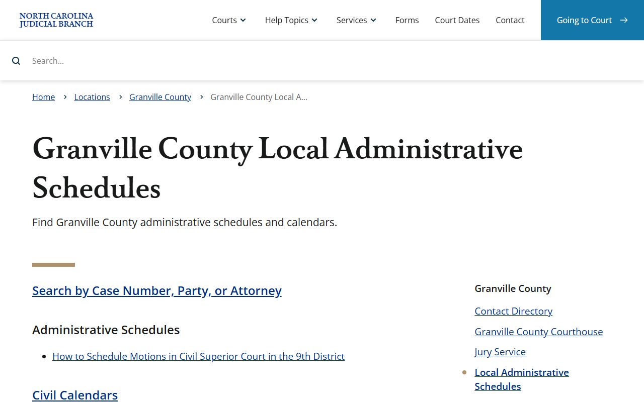 Granville County court dockets local administrative schedules page