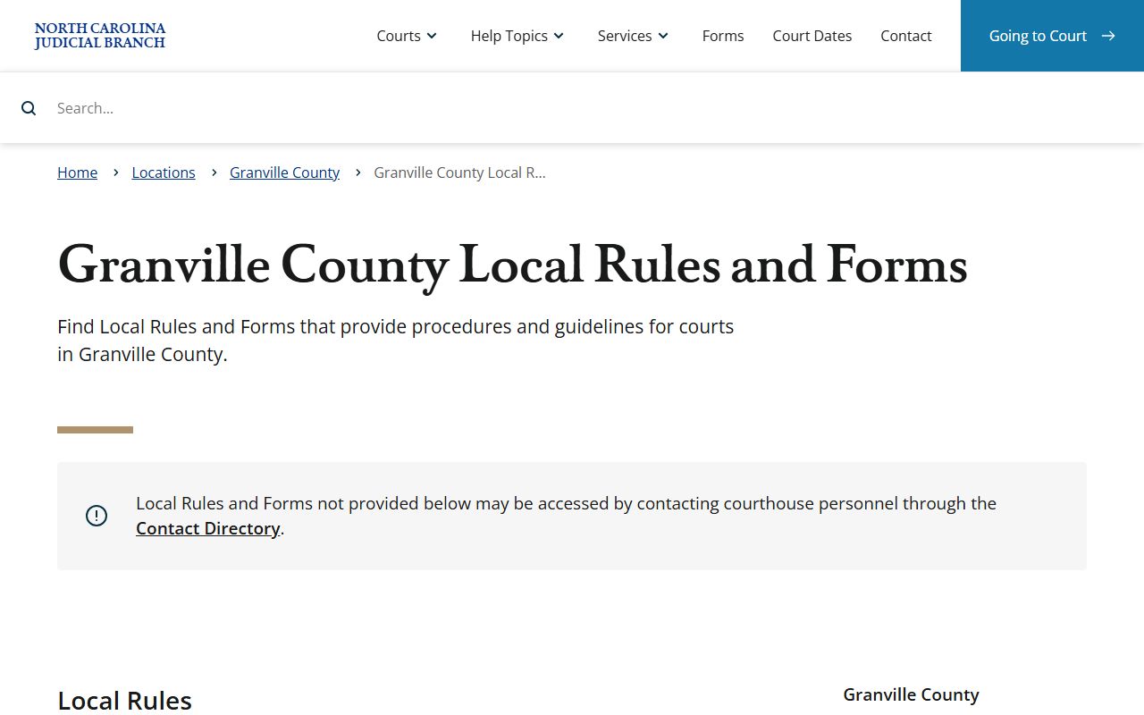 Granville County court dockets local rules and forms page