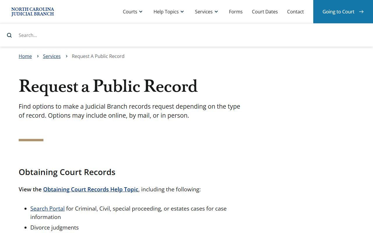 Granville County court records Judicial Branch request routing page
