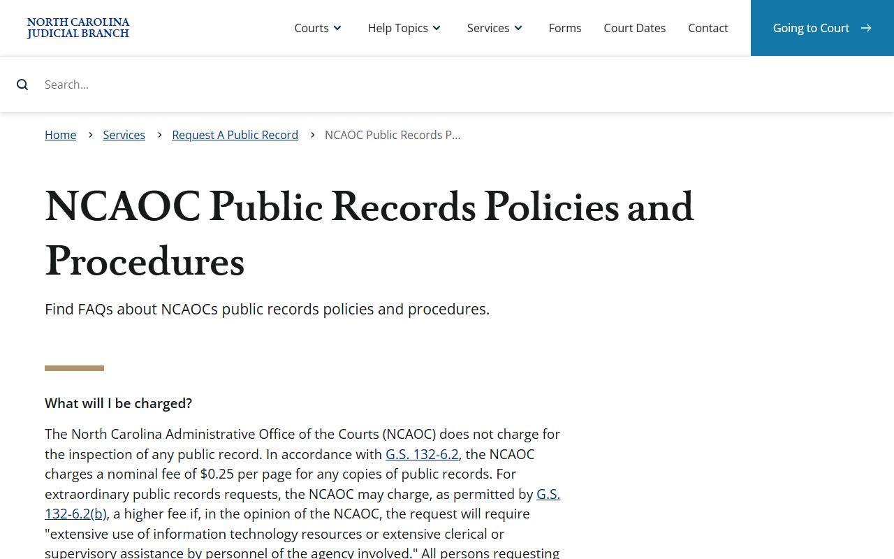 Granville County court records NCAOC public records policy