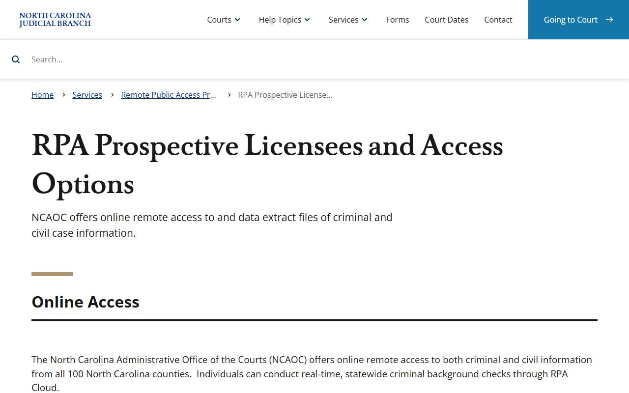 Granville County court records RPA licensee access options