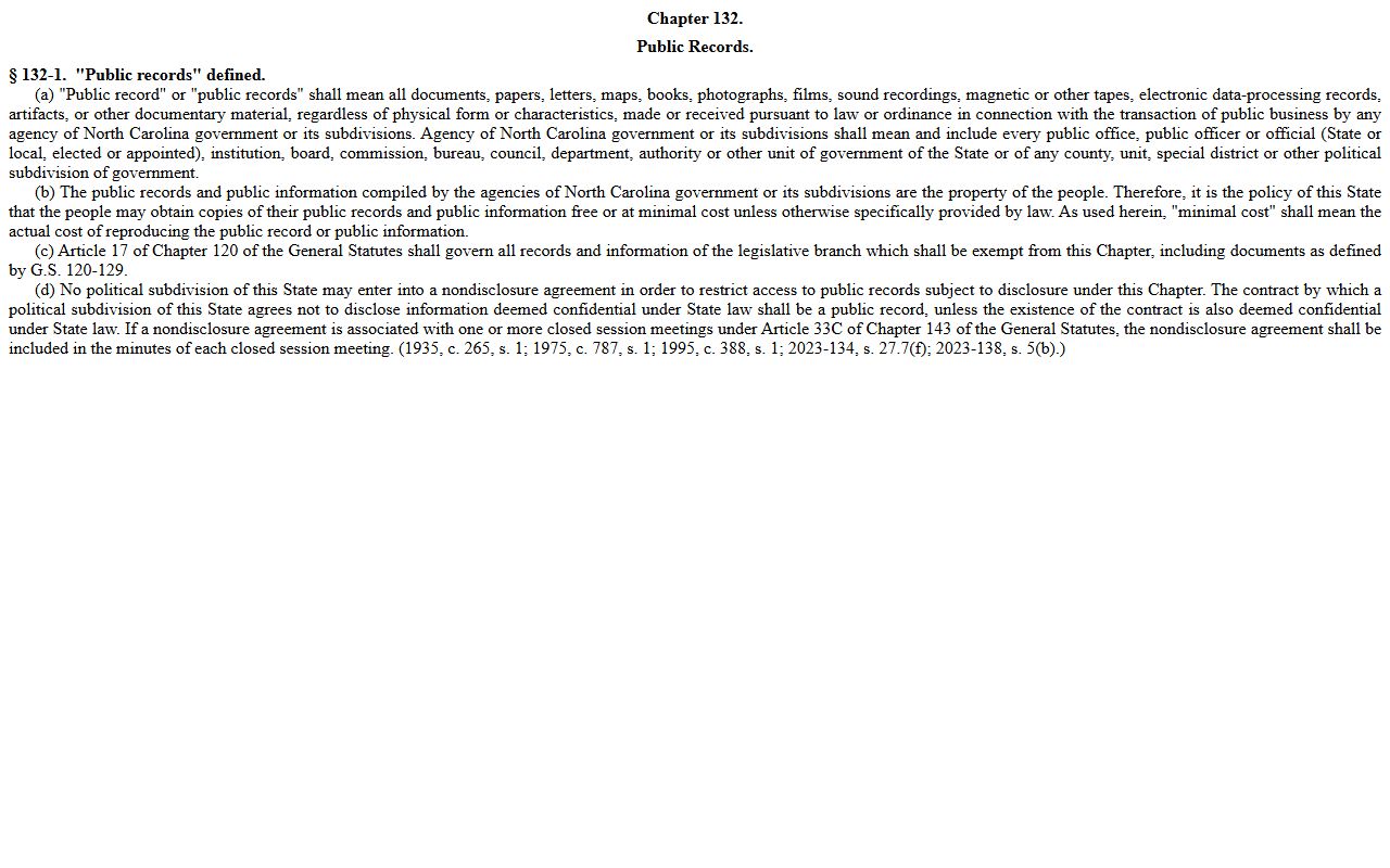 Granville County criminal court records G.S. 132-1 public records statute