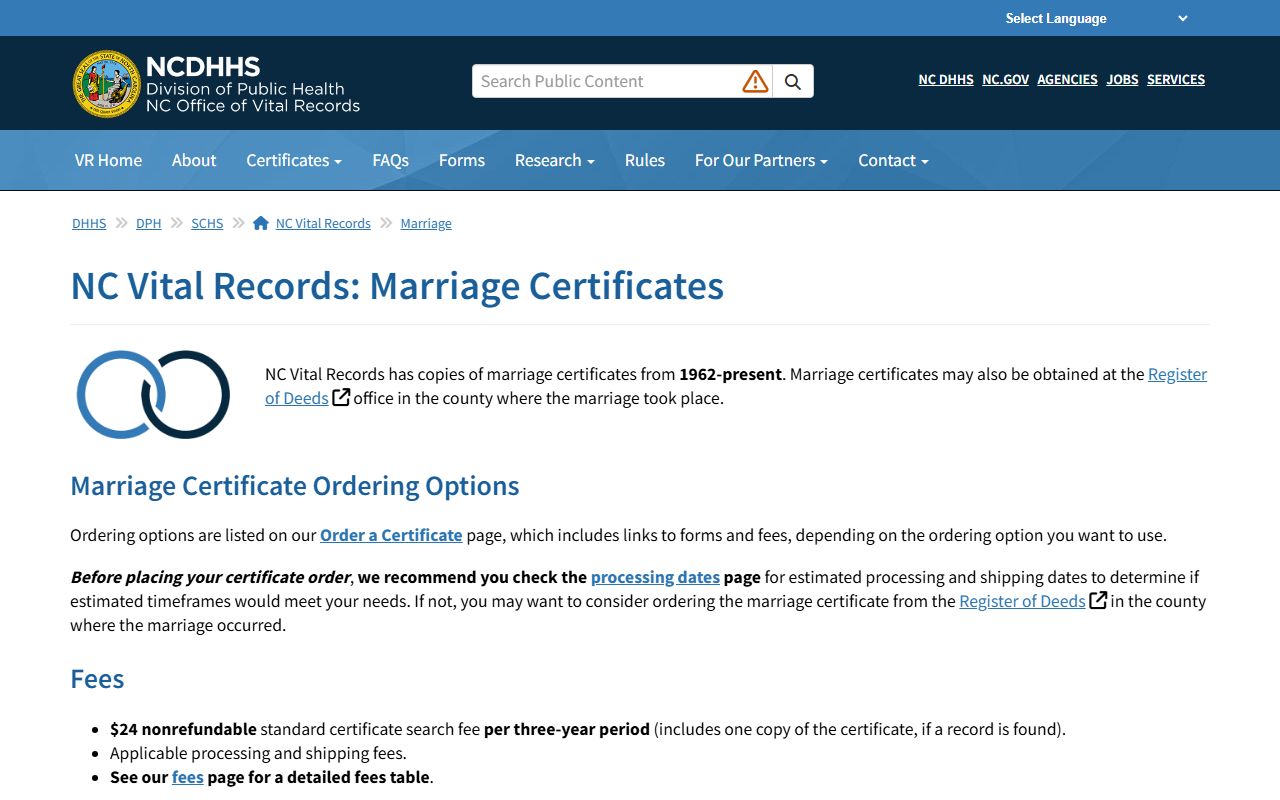 Granville County marriage records NC Vital Records marriage certificate page