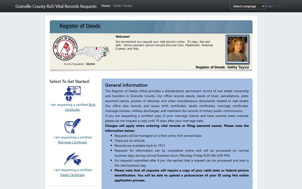 Granville County marriage records Permitium vital records portal
