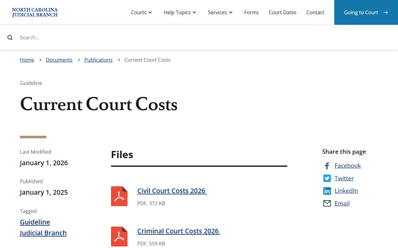 Granville County probate records current court costs publication