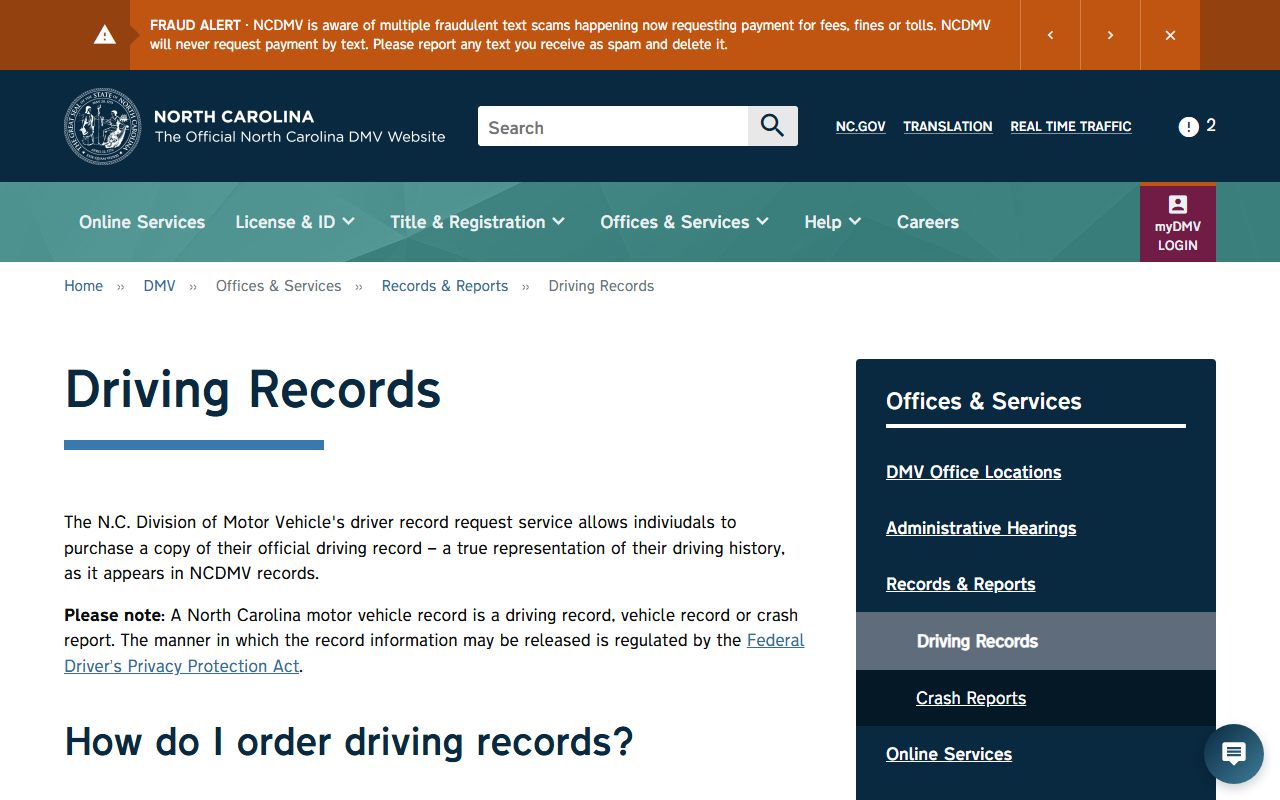 Granville County traffic court records NCDMV driving records page