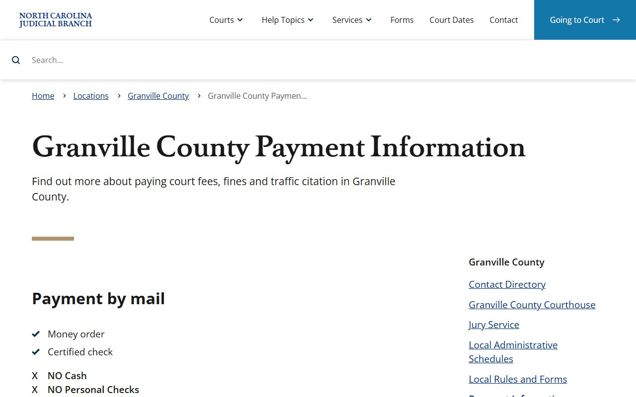 Granville County traffic court records payment information page