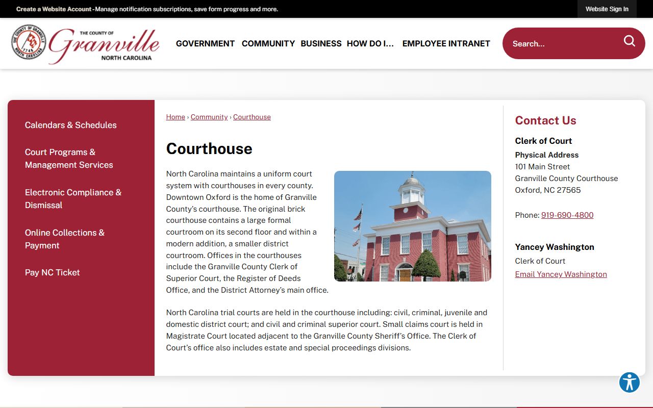 Granville County Court courthouse county page