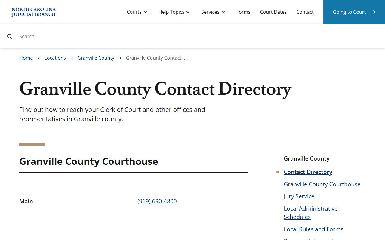 Granville County Court contact directory